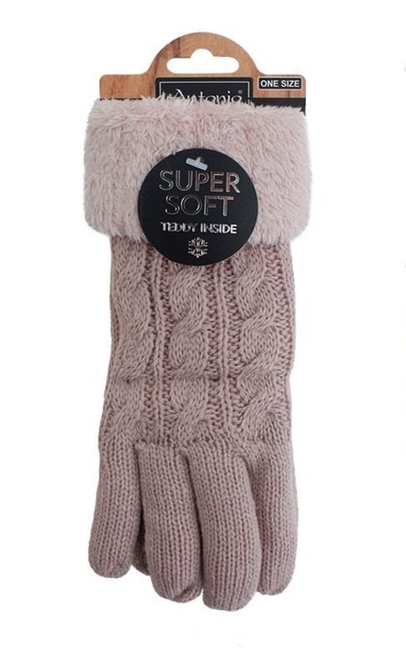 Gefütterte Strickhandschuhe Teddy Winterhandschuhe mit Strickmuster Super Soft mit Strickoptik Rosa