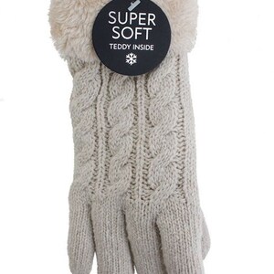 Gefütterte Strickhandschuhe Teddy Winterhandschuhe mit Strickmuster Super Soft mit Strickoptik Beige