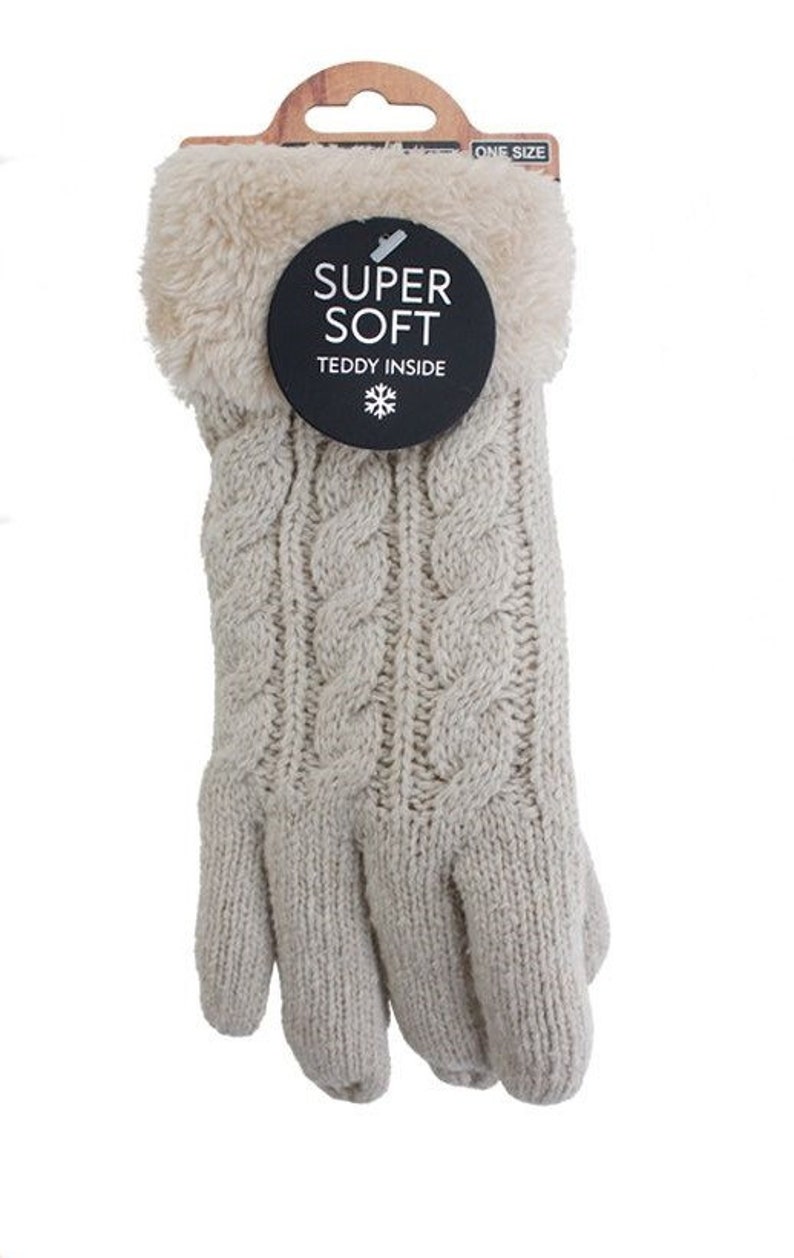 Gefütterte Strickhandschuhe Teddy Winterhandschuhe mit Strickmuster Super Soft mit Strickoptik Beige