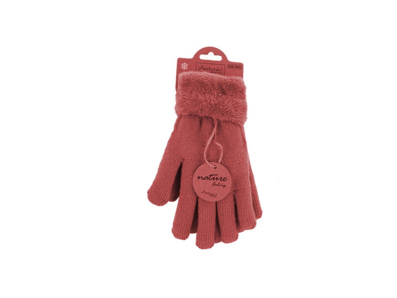 Kuschelig, warm gefütterte Teddy Winterhandschuhe I Winter Damen Fingerhandschuhe mit Teddy Füllung, flauschig weiche Handschuhe Rot