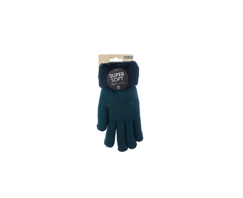 Kuschelig, warm gefütterte Teddy Winterhandschuhe I Winter Damen Fingerhandschuhe mit Teddy Füllung, flauschig weiche Handschuhe Dunkelblau