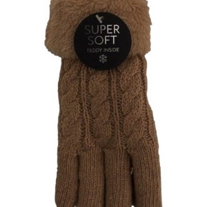 Gefütterte Strickhandschuhe Teddy Winterhandschuhe mit Strickmuster Super Soft mit Strickoptik Kaffeebraun