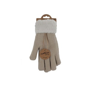 Kuschelig, warm gefütterte Teddy Winterhandschuhe I Winter Damen Fingerhandschuhe mit Teddy Füllung, flauschig weiche Handschuhe Beige