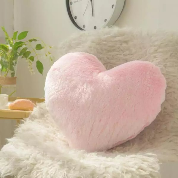 almohada corazón | Cojín de peluche I franela de corazón de peluche I Cojín de corazón decorativo I Cojín de regalo I 37x34 cm