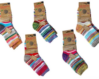 3er Pack Kinder Wollsocken | bunt geringelt | Nature Socks | 3 Paar Wintersocken für Kinder