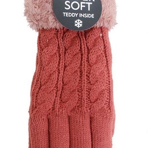 Gefütterte Strickhandschuhe Teddy Winterhandschuhe mit Strickmuster Super Soft mit Strickoptik Rot