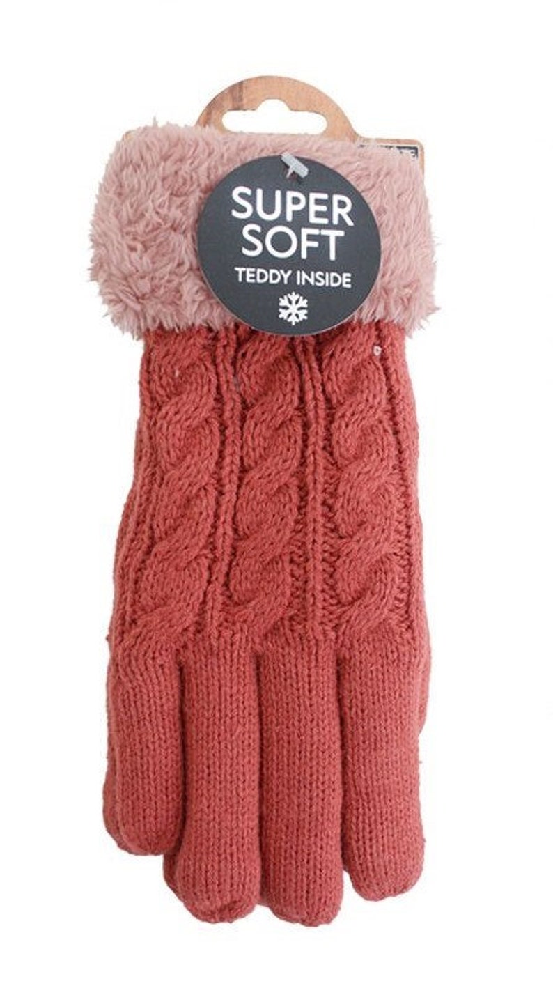 Gefütterte Strickhandschuhe Teddy Winterhandschuhe mit Strickmuster Super Soft mit Strickoptik Rot