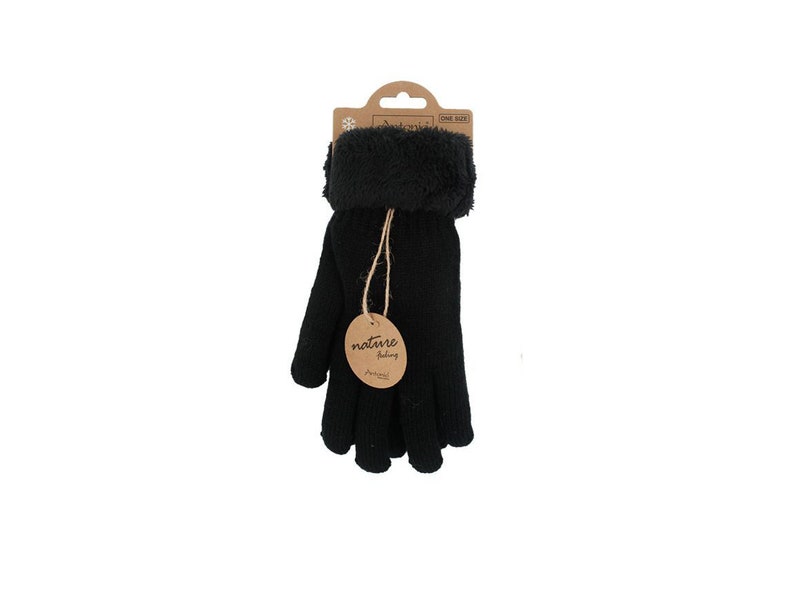 Kuschelig, warm gefütterte Teddy Winterhandschuhe I Winter Damen Fingerhandschuhe mit Teddy Füllung, flauschig weiche Handschuhe Schwarz