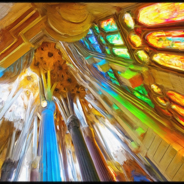 La Sagrada Familia, Interior, Antoni Gaudi, Spain, Barcelona, Architecture, Travel, Wall Art, Digital Prints, Stained Glass, Gothic Revival