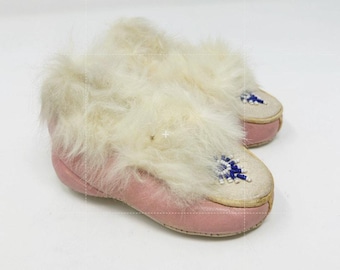 Zapatos vintage de los años 40/50 para bebé niña, de cuero rosa y piel.