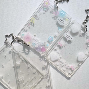 PORTA-CARTÕES TRANSPARENTE | estético | corações brilhantes estrelas | chaveiro | estético | decoração | cartão de fotos | fofo || cherrytannie