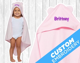Kid Hooded Towel with Ears Personalized, Kids Custom Embroidered Towel, Kids Gift, Kid Towel with Name
