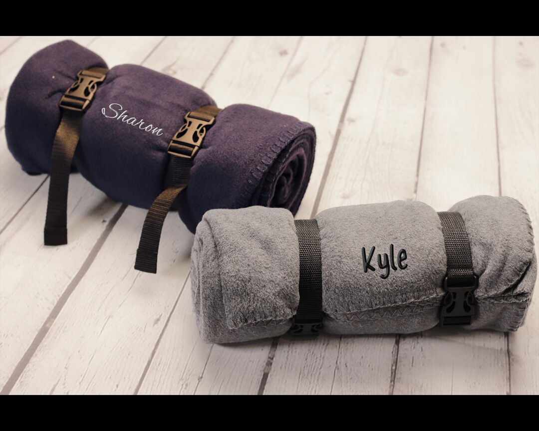 Custom Embroidered Fleece Blanket With Carrying Strap, Personalized