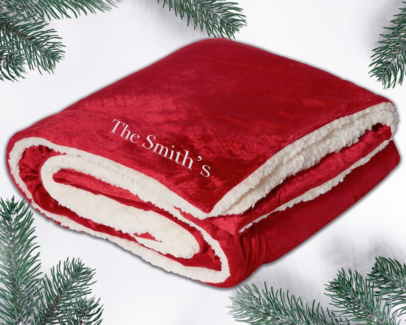 Personalized Sherpa Blanket, Custom Embroidered Throw Blanket, Custom