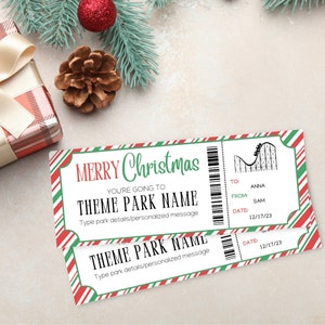 Christmas Amusement Theme Park Ticket Gift | Christmas Gift Template | Printable Surprise Trip Gift | Editable Theme Park Trip Voucher |