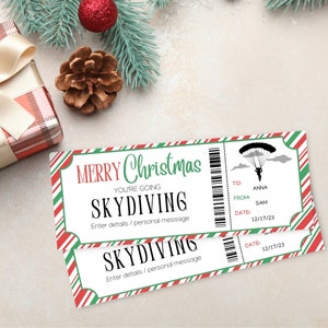 Modello biglietto paracadutismo natalizio / Buono regalo paracadutismo / Carta voucher natalizio / Stampabile Sky Dive natalizio / Download istantaneo