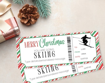 Skipass Ticket Vorlage | Weihnachtsgeschenkgutschein | Skipass-Gutschein | Überraschungs-Weihnachts-Skiausflug | Druckbare Urlaubskarte |