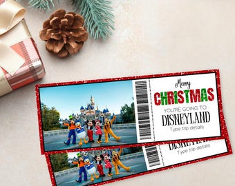 Surprise Christmas Disneyland Trip Ticket | Disneyland Boarding Pass | Christmas Gift Voucher | Editable Canva Ticket | Disney Trip Ticket |