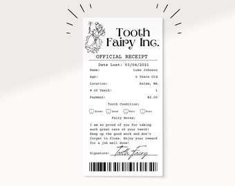Lost tooth Realistic Tooth Fairy Receipt | Tooth Fairy Letter | Simple Versions | Lost Tooth | Editable PDF | Instant Download |