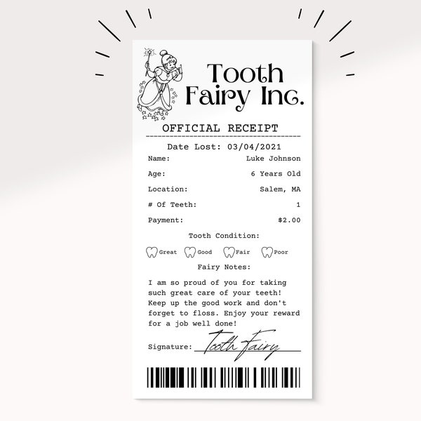 Lost tooth Realistic Tooth Fairy Receipt | Tooth Fairy Letter | Simple Versions | Lost Tooth | Editable PDF | Instant Download |