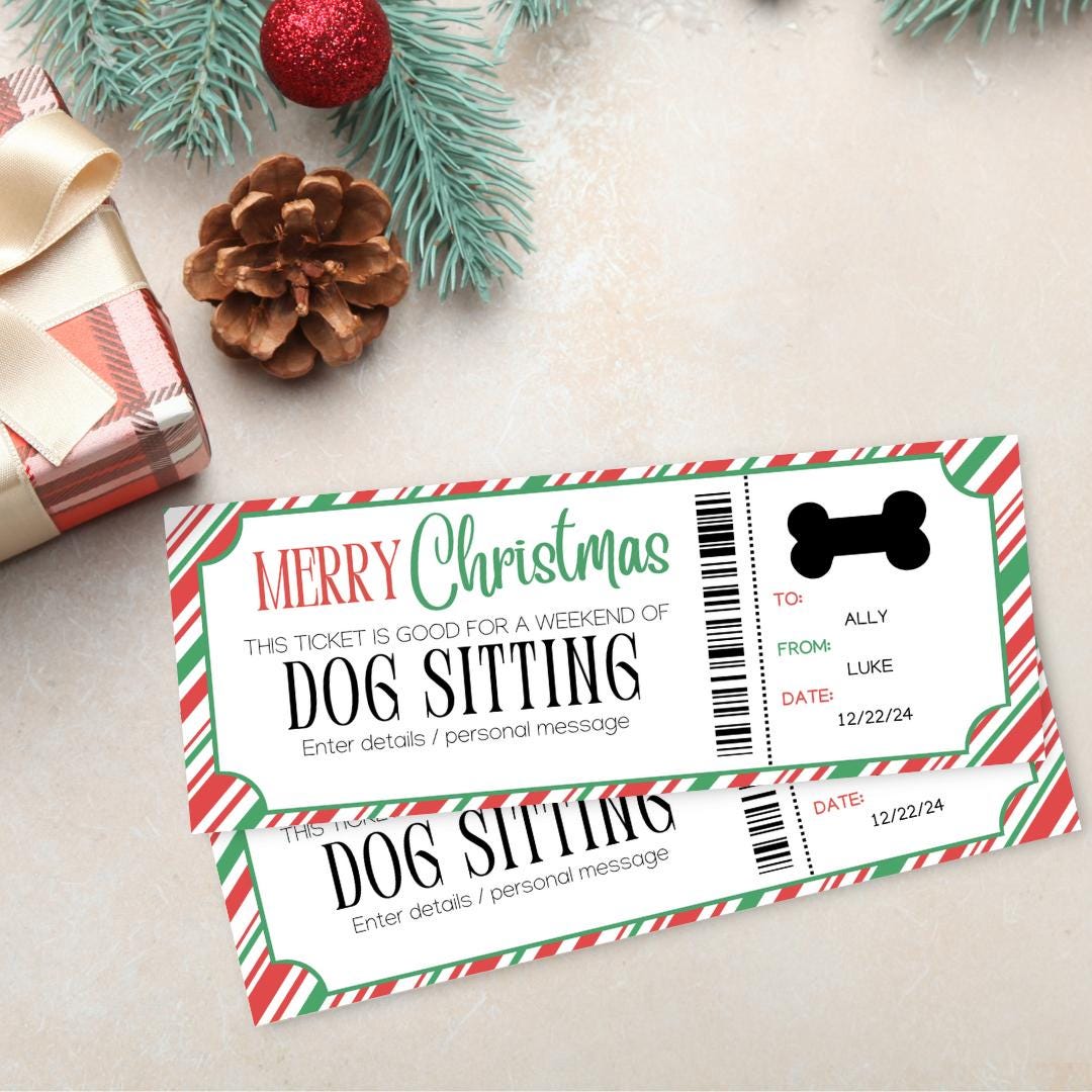 Christmas Dog Sitting Coupon Template | Dog Watching Ticket Voucher ...