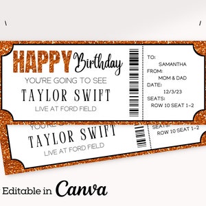 Birthday Editable Concert Ticket Canva Template | Printable Event Ticket | Fake Concert Ticket Invitation | Concert Ticket Gift |