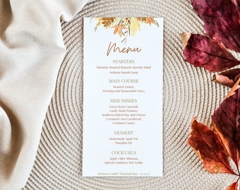 Thanksgiving Menu Card Template | Friendsgiving Menu Printable | Minimalist Thanksgiving Dinner Menu | Editable Menu | Menu Template |