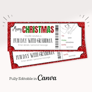 Christmas Fun Day with Grandma Ticket | Kids Experience Voucher | Holiday Day With Grandma Gift Coupon | Printable Gift for Grand Daughter |