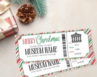 Museum Christmas Ticket Template | Holiday Museum Gift Certificate | Museum Coupon Voucher | Science Museum Trip | Children's Museum |