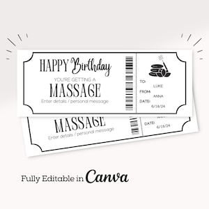 Birthday Massage Gift Ticket | Surprise Message Printable Voucher | Last Minute Birthday Gift For Her | Spa Day Certificate Voucher |