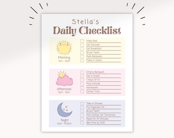 Kids Daily School Checklist Schedule Printable | Editable Chore Chart | Daily Routine Responsibility Chart | Homeschool Planner To Do List |