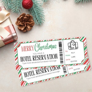 Bilhete de reserva de hotel de Natal | Vale-presente surpresa para reserva de hotel | Vale-presente para reserva de hotel para impressão | Vale-presente para hotel