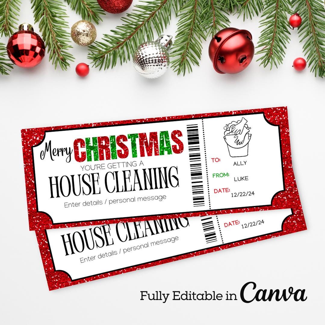 House Cleaning Gift Certificate | Christmas House Cleaning Coupon ...