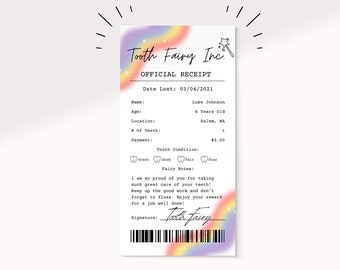 Editable Rainbow Tooth Fairy Receipt Printable Certificate | First Tooth Lost | Realistic Tooth Fairy Letter | Rainbow Tooth Fairy Letter |