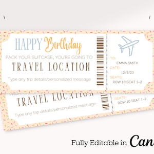 Carte d’embarquement d’anniversaire surprise minimaliste | Modèle de billet | Cadeau de la compagnie aérienne | Billet d'avion de révélation de voyage | Billet de vacances d'anniversaire |