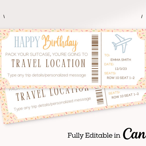 Birthday Plane Ticket Template - Etsy
