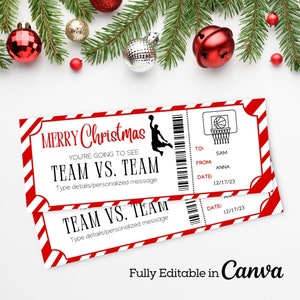 Vale de regalo de Navidad con entrada de baloncesto / Entrada sorpresa para el partido de baloncesto / Tarjeta de regalo deportiva imprimible / Certificado de descarga instantánea /