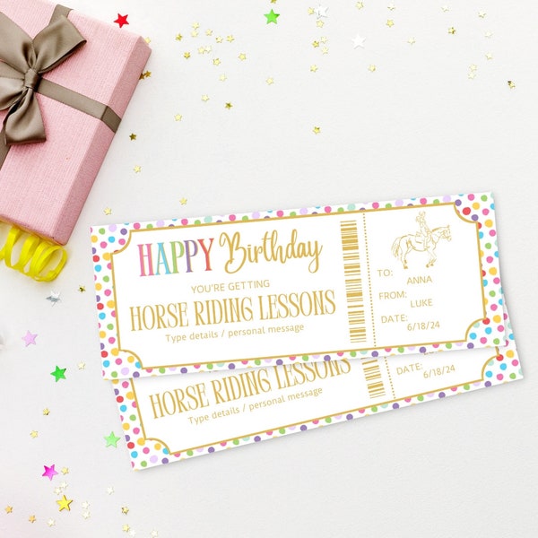 Horseback Riding Lessons Gift Certificate Ticket | Surprise Horseback Riding Ticket | Downloadable Ticket | Surprise Activity Birthday Gift