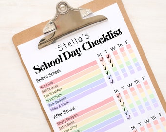 Rainbow Kids Daily School Schedule Checklist | Daily Routine Printable | Homeschool Schedule | Family Printables | Schedule Template |