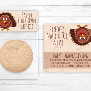 Thanksgiving Paint Your Own Cookie | Bag Topper Printable | Turkey Day Fall Holiday Party Favor | Bag Toppers | Thanksgiving cookies |