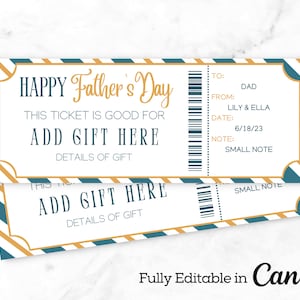 Chèque cadeau fête des pères | Cadeau surprise pour papa | Modèle de certificat de billet | Cadeau de fête des pères | Téléchargement instantané | Cadeau pour papa |