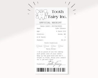 Tooth Fairy Receipt Template | Editable Tooth Fairy Letter | Digital Download | Tooth Fairy Printable | Tooth Fairy Receipt | Kid Printable
