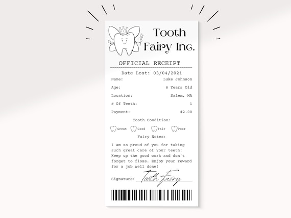 Tooth Fairy Receipt Template | Editable Tooth Fairy Letter | Digital Download | Tooth Fairy Printable | Tooth Fairy Receipt | Kid Printable