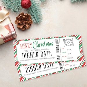 Weihnachts-Dinner-Date-Karte | Dinner Date Geschenk Gutschein | Sofort Download Ticket | Weihnachtsessen Datum Coupon | Druckbarer Weihnachts-Gutschein |