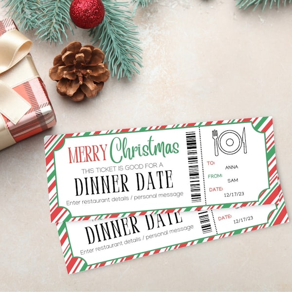 Christmas Dinner Date Ticket | Dinner Date Gift Voucher | Instant Download Ticket | Christmas Dinner Date Coupon | Printable Xmas Voucher |