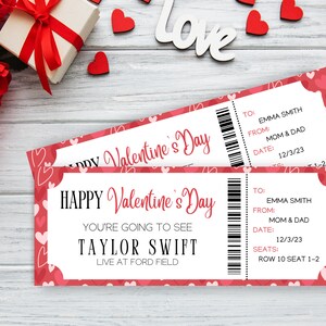 Druckbare Valentinstags-Konzert-Geschenkkarte | Überraschung Geschenkgutschein Vorlage Bearbeiten | Herunterladen und drucken | Konzertkarte |Vday Template
