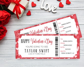 Printable Valentines Day Concert Gift Ticket |  Surprise Gift Certificate Template Edit | Download And Print | Concert Ticket |Vday Template