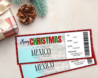 Mexico Christmas Boarding Pass Ticket | Mexico Ticket Gift | Printable Airline Ticket | Surprise Trip Reveal | Printable Xmas Ticket Gift |