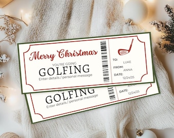 Christmas Golfing Ticket | Golf Gift Voucher | Printable Golf Coupon | Experience Gift Idea | Last Minute Christmas Gift | Golf Day Ticket