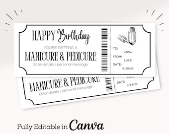 Printable Manicure Pedicure Gift Voucher | Mani Pedi Ticket Template | Mani Pedi Gift Certificate | Nail Salon Birthday Gift | Salon Gift |